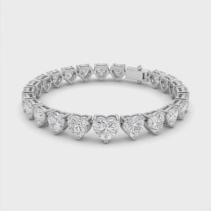 Heart Diamond Tennis Bracelet 9 Carat Lab Grown Prong 14K White Gold 7 Inch