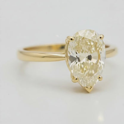 Pear Fancy Yellow Diamond Solitaire Ring Natural 18K Yellow Gold