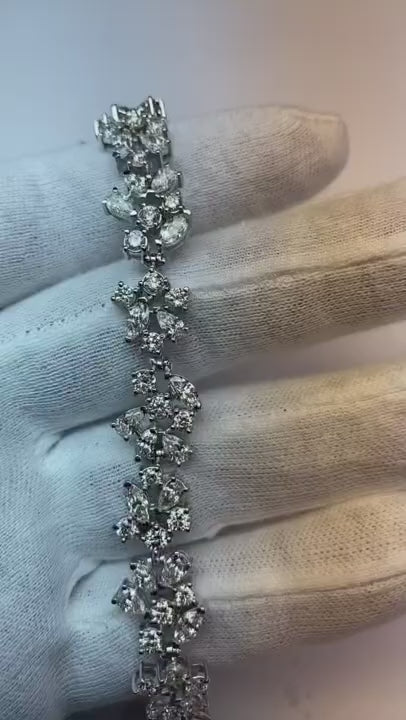 Round, Pear & Marquise Natural Earth Mined Diamond 12 Carats Ladies Bracelet