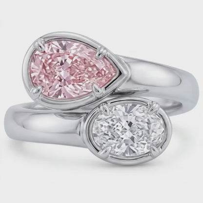 Pink Diamond Ring 3.2 Carat Pear Toi Et Moi Bypass