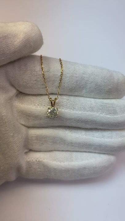 1 Carat Solitaire Natural Earth Mined Diamond Necklace Pendant 14K Yellow Gold