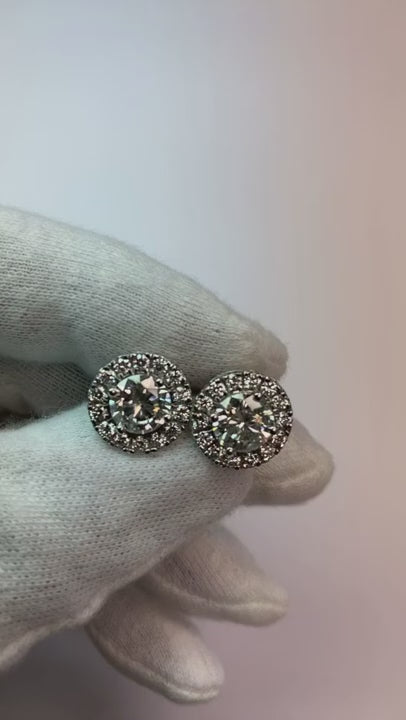5 Ct Ladies Halo Round Cut Natural Earth Mined Diamonds Stud Earrings