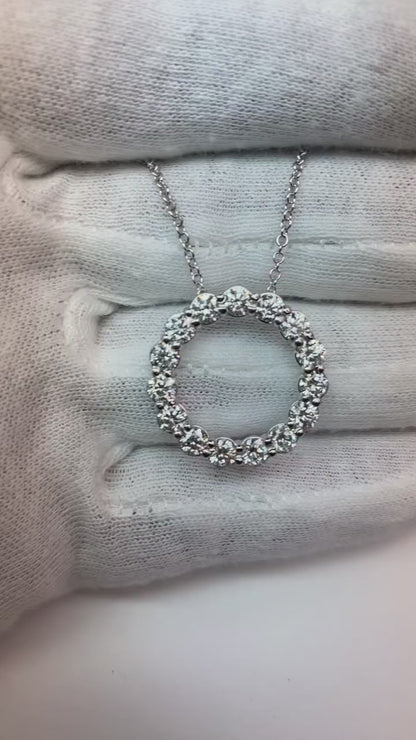 Circle Pendant Necklace 2.70 Carats Round Cut Natural Earth Mined Diamonds White Gold 14K