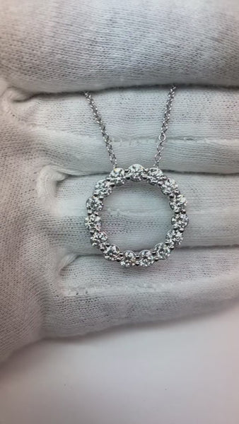 Circle Pendant Necklace 2.70 Carats Round Cut Diamonds White Gold 14K