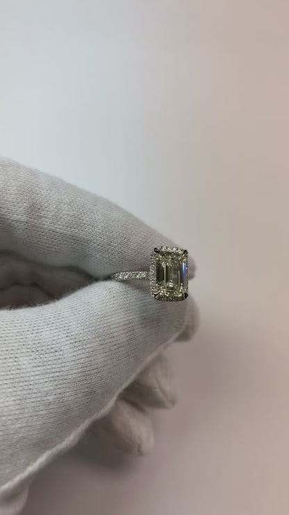 Emerald And Round Cut Halo Natural Earth Mined Diamond Engagement Ring 4.75 Carats