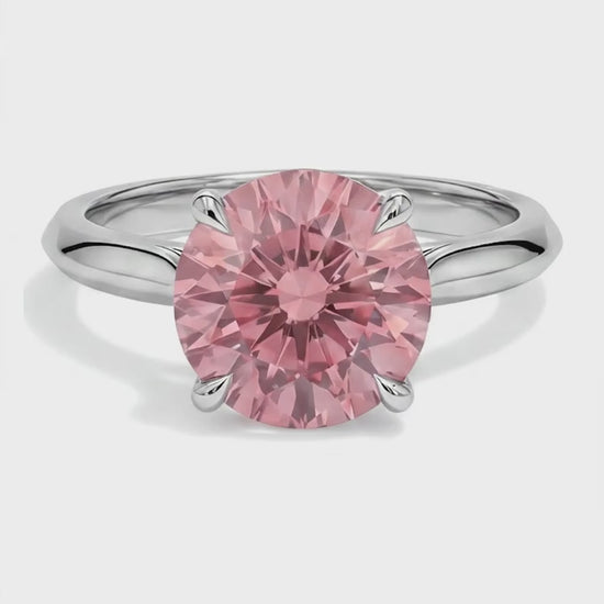 Round Padparadscha Solitaire Ring Natural 14K White Gold