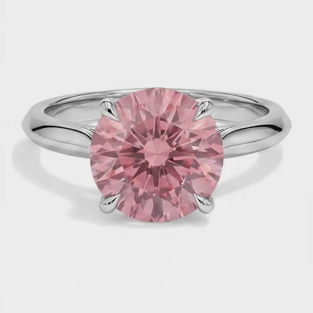 Round Padparadscha Solitaire Ring Natural 14K White Gold