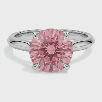 Round Padparadscha Solitaire Ring Natural 14K White Gold