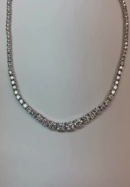 25 Carats Natural Diamond Diamonds Necklace Graduated Riviera 16" 14K Gold