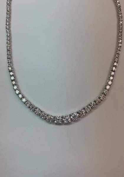 25 Carats Mined Diamonds Necklace Tennis Graduated Riviera 16" 14K Gold