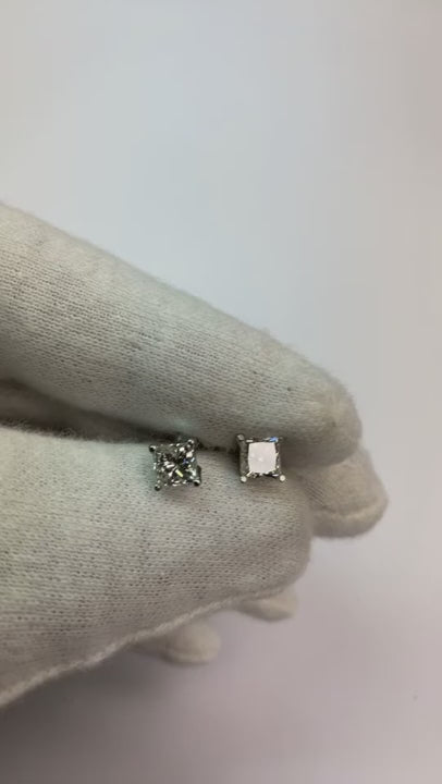 1.5 Ct Princess Cut Natural Earth Mined Diamond Stud Earring 14K White Gold