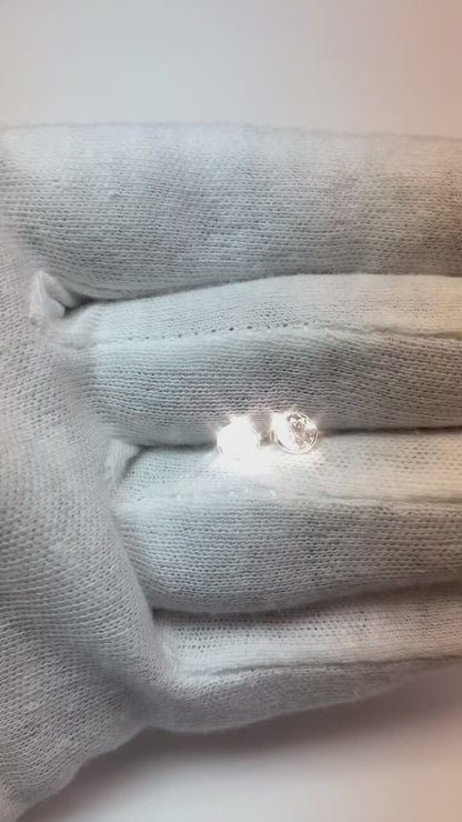 1 Carat Bezel Set Round Cut Natural Earth Mined Diamond Stud Earring White Gold 14K