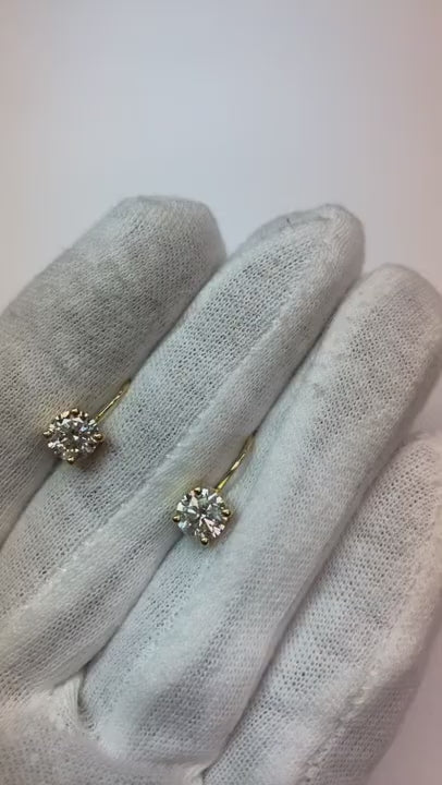 Round Solitaire Natural Earth Mined Diamond Leverback Earring 2 Carat White Gold 14K