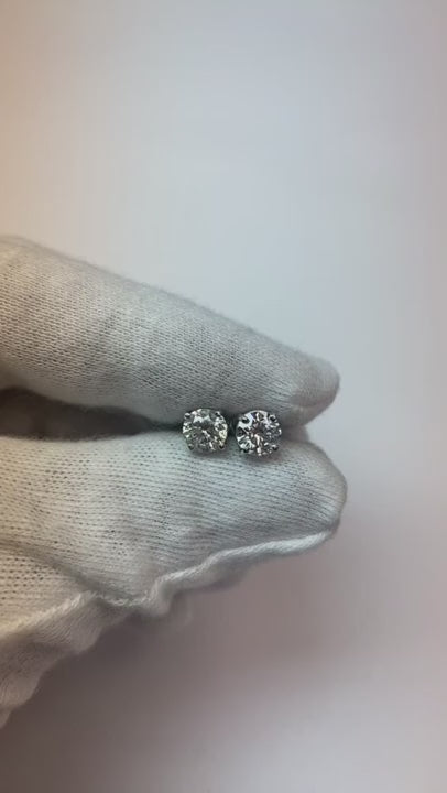 Solitaire Round Cut 2 Carats Real Natural Earth Mined Diamond Stud Earring White Gold 14K