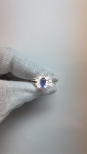 Emerald Cut Blue Sapphire Halo Ring with Diamond 4.25 Carats