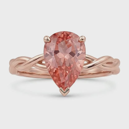 Pear Padparadscha Solitaire Ring Natural 14K Rose Gold