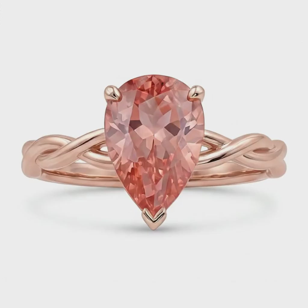 Pear Padparadscha Solitaire Ring Natural 14K Rose Gold