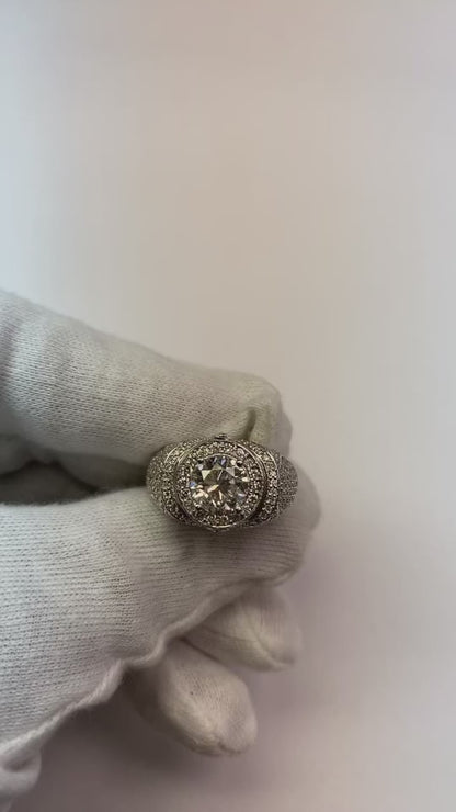 Big Round Diamond Men's Ring With Accents 5.50 Carats White Gold 10K