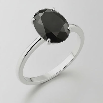 9 Carat Oval Black Diamond Solitaire Ring Natural 14K White Gold