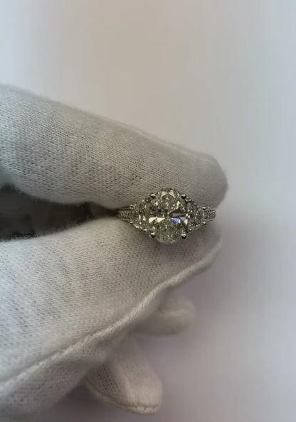 4.51 Carat Oval Real Natural Earth Mined Diamond Three Stone Style Engagement Ring White Gold