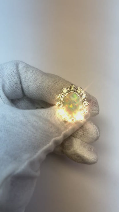 Opal And Natural Earth Mined Diamonds 6.75 Carats Anniversary Ring Gold 14K New