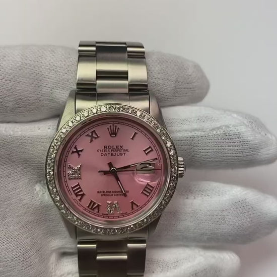 Rolex QUICK SET Pink Roman Dial Diamond Bezel Oyster Bracelet Men Watch 36 mm QUICK SET