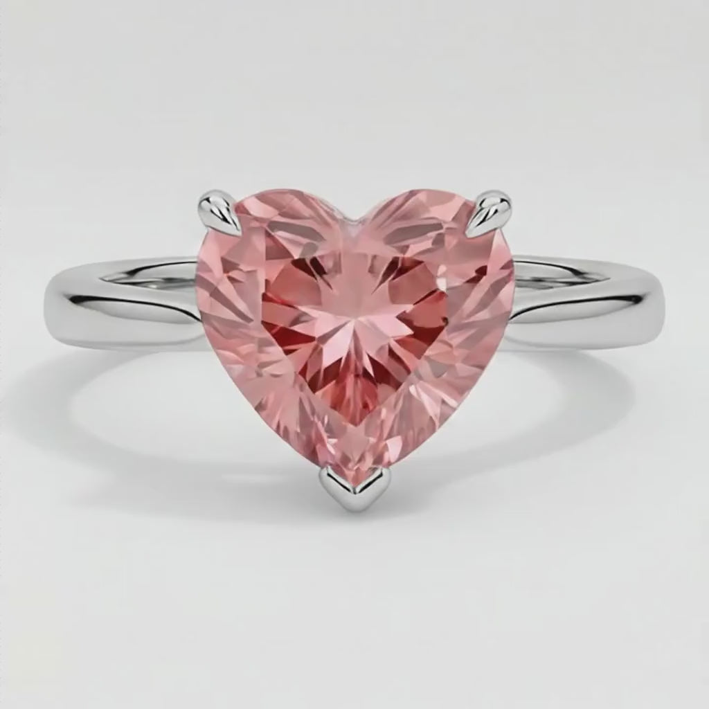 Heart Padparadscha Solitaire Ring Natural 14K White Gold