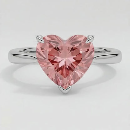 Heart Padparadscha Solitaire Ring Natural 14K White Gold
