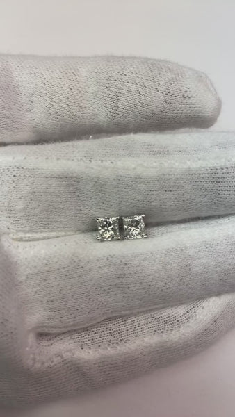 1.50 Carats Princess Diamond Stud Earrings White Gold 14K Studs