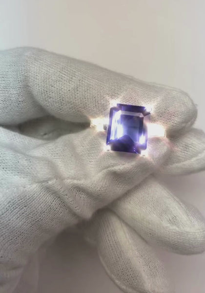 8.30 Carats Emerald Cut Tanzanite & Baguettes Engagement Ring