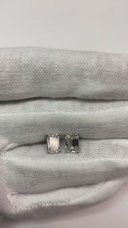 CERTIFIED Emerald 3 Carats Lab Grown Diamond Women Stud Earring White Gold 14K Jewelry