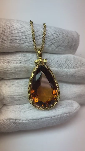 32 Ct Madeira Natural Citrine Women Necklace Pendant Yellow Gold