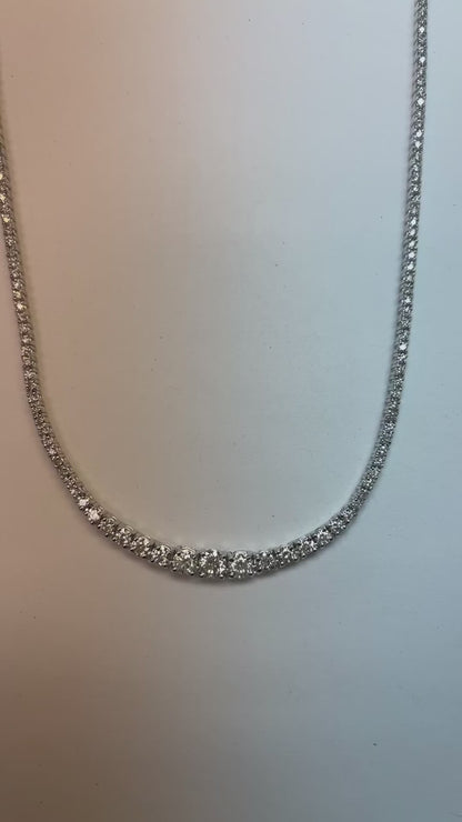 9 Carats Prong Set Natural Diamond Diamonds Tennis Necklace White Gold 14K