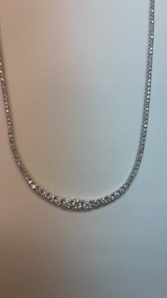 9 Carats Prong Set Diamonds Tennis Necklace White Gold 14K