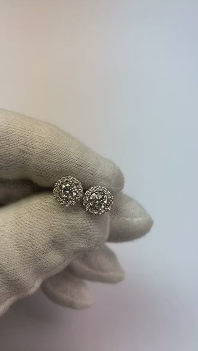 1.40 Ct Round Halo Natural Earth Mined Diamond Stud Earring 14K White Gold