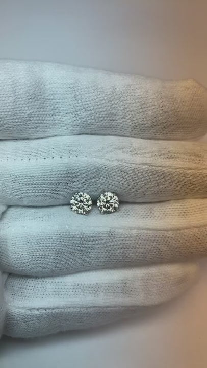 Prong Set 2 Carats Round Natural Earth Mined Diamond Women Stud Earring White Gold 14K