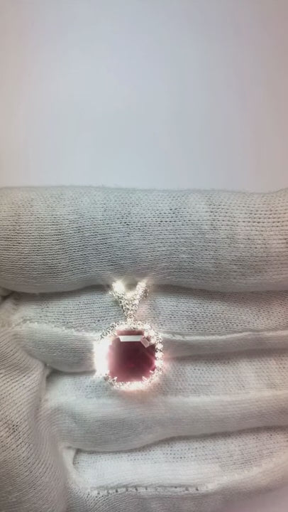 Ladies Round Natural Earth Mined Diamond Halo Gemstone Pendant Asscher Cut Ruby 12 Carats