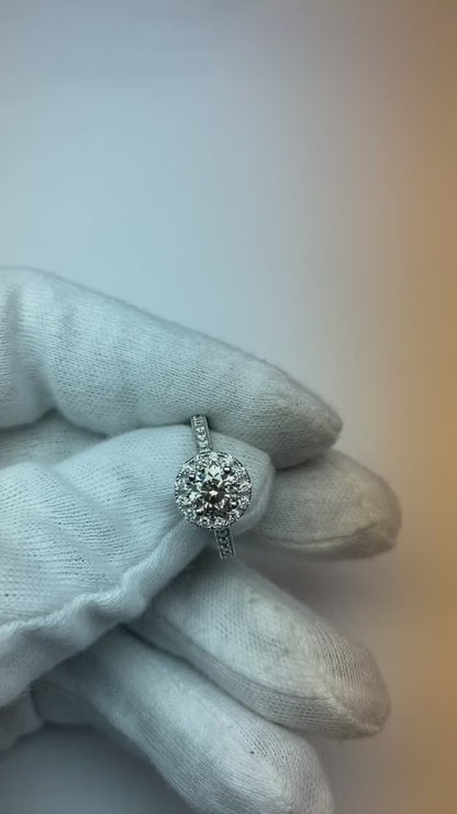 2.00 Carats Round Antique Style Halo Natural Earth Mined Diamonds Ring White Gold 14K