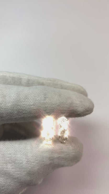 Three Stone Women Hoop Earrings 3 Ct Round Cut Natural Earth Mined Diamonds White Gold 14K