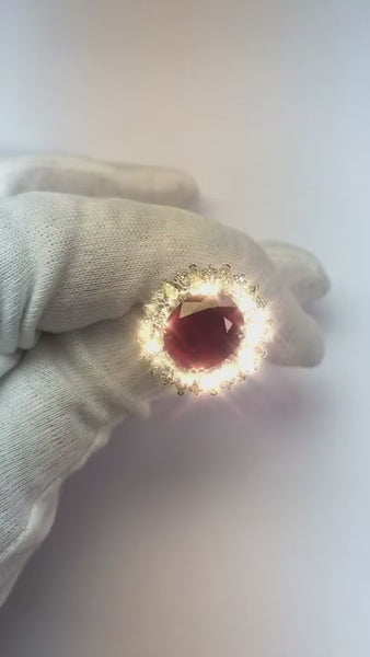 Round And Pear Cut Diamonds With Ruby Ring 17.75 Ct White Gold 14K