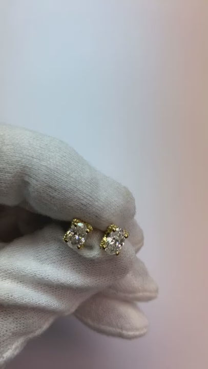 Oval Natural Earth Mined Diamond Studs 2 Carats Yellow Gold