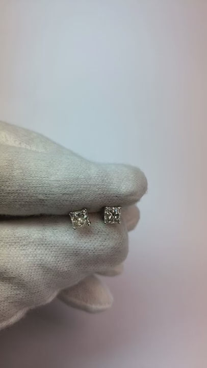 1 Carat Princess Cut Four Prong Set Natural Earth Mined Diamond Stud Earring