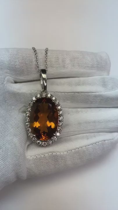 20.50 Ct Prong Set Madeira Citrine And Natural Earth Mined Diamond Pendant Yellow Gold 14K