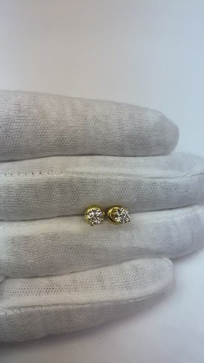 1 Carat Round Natural Earth Mined Diamond Prong Set Lady Stud Earrings