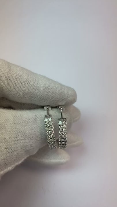 Double Row Inside Out 4 Carats Natural Earth Mined Diamonds Hoop Earrings White Gold 14K