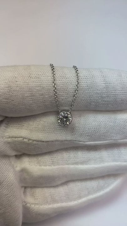 Round Brilliant Cut 1 Carat Natural Earth Mined Diamond Pendant Necklace 14K White Gold