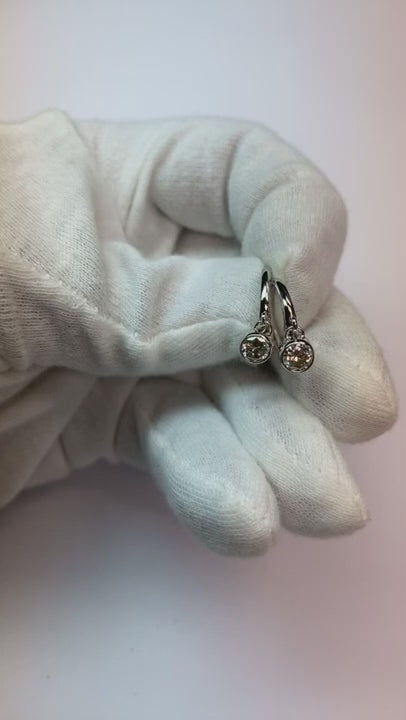 Drop Down Bezel Earrings 1 Carat Round Natural Earth Mined Diamond White Gold