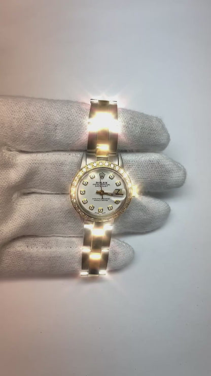Datejust Rolex Ladies Watch Two Tone Oyster Bracelet Diamond Dial