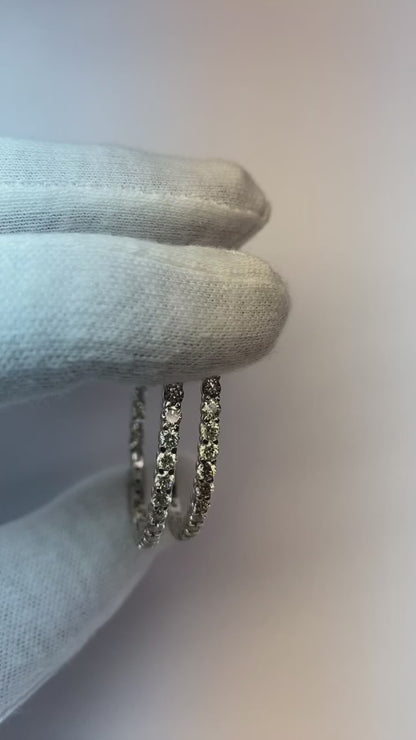 Ladies Hoop Earrings 7 Ct Brilliant Cut Natural Earth Mined Diamonds White Gold 14K