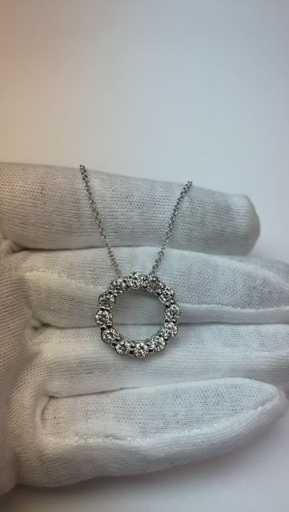 Natural Earth Mined Diamond Circle Pendant With Chain 3 Carats White Gold 14K